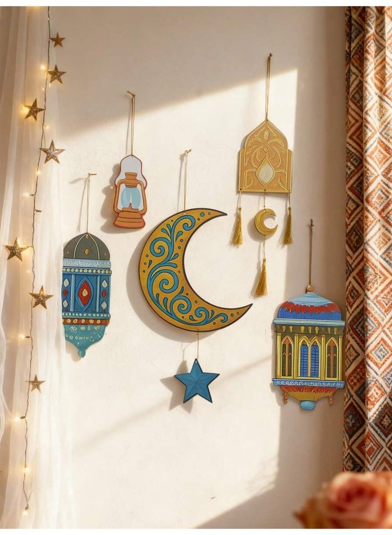 Ramadan Hanging Moon & Lantern Wall Decor Set – Islamic Home Decoration - Image 2